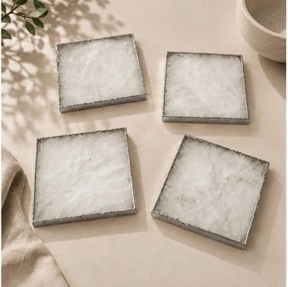 White Agate Square Coasters – Set of 4