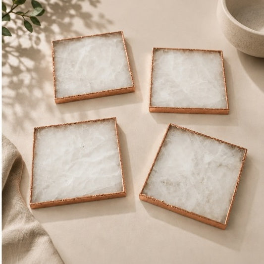 White Agate Square Coasters – Set of 4