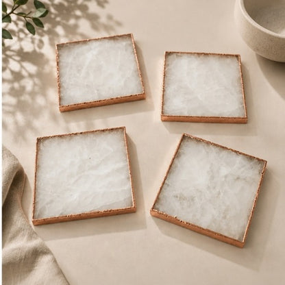 White Agate Square Coasters – Set of 4