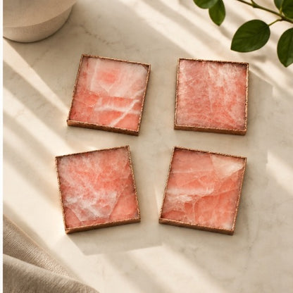 Rose Quartz Square Coasters – Set of 4
