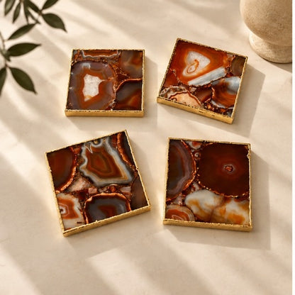 Red Agate Square Coasters – Set of 4