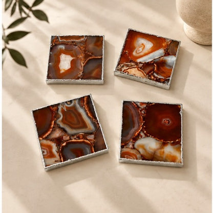 Red Agate Square Coasters – Set of 4