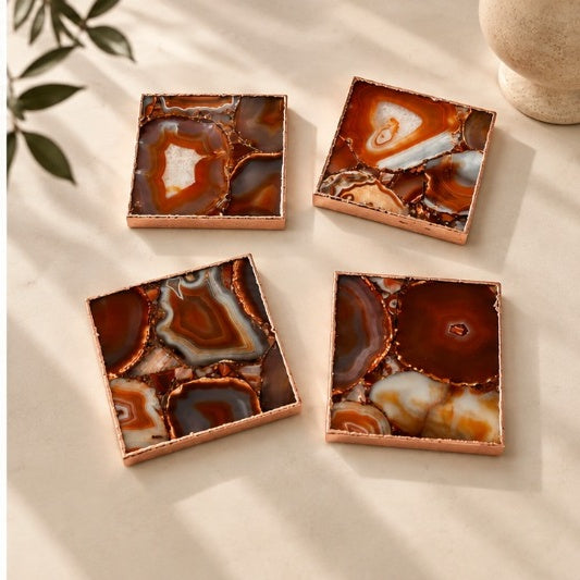 Red Agate Square Coasters – Set of 4