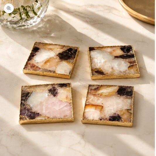 Raw Mixed Agate Square Coasters – Set of 4