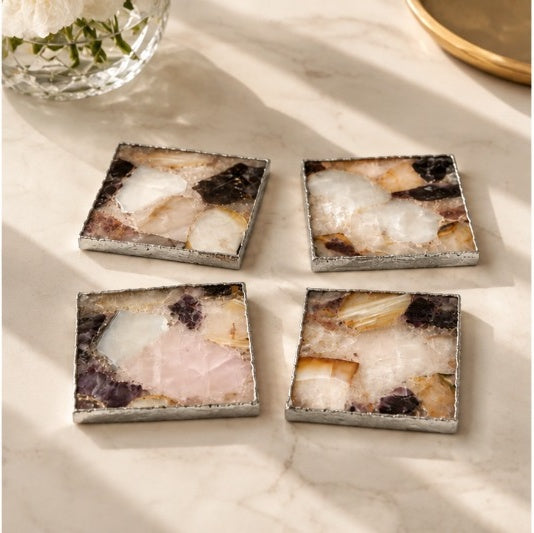 Raw Mixed Agate Square Coasters – Set of 4