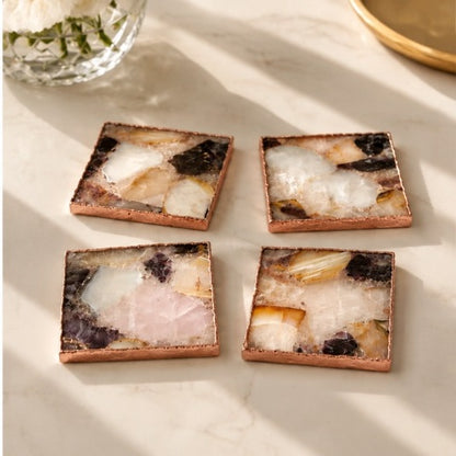Raw Mixed Agate Square Coasters – Set of 4