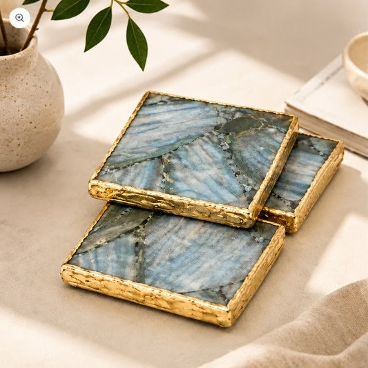 Blue & Green Agate Square Coasters – Set of 4