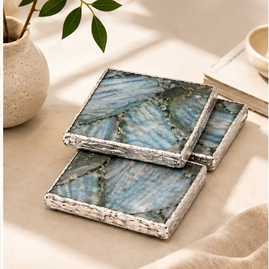 Blue & Green Agate Square Coasters – Set of 4