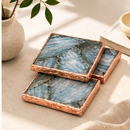 Blue & Green Agate Square Coasters – Set of 4