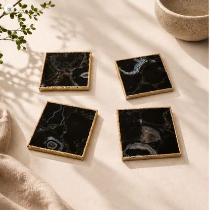 Black Agate Square Coasters – Set of 4