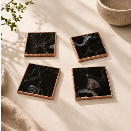Black Agate Square Coasters – Set of 4