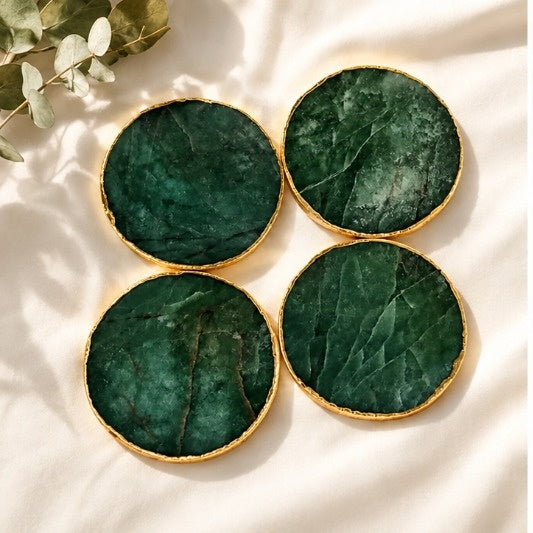 Forest Green Agate Round Coasters – Set of 4