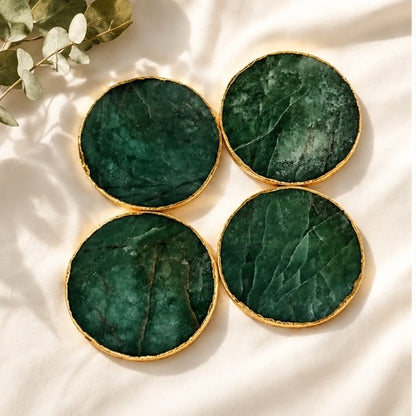 Forest Green Agate Round Coasters – Set of 4