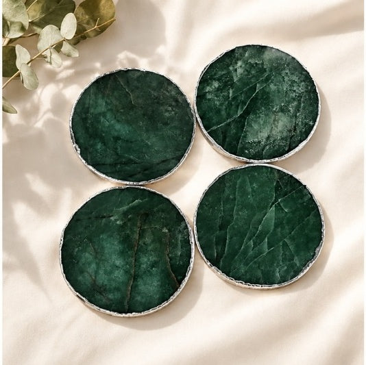 Forest Green Agate Round Coasters – Set of 4