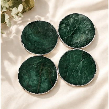 Forest Green Agate Round Coasters – Set of 4