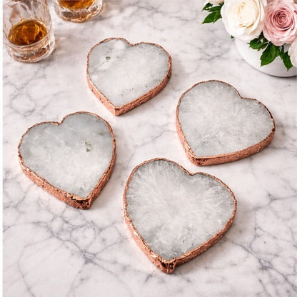 White-Grey Agate Heart Coasters – Set of 4