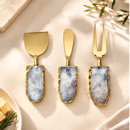 Clear Quartz Slab Cheese Knife Set