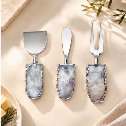 Clear Quartz Slab Cheese Knife Set