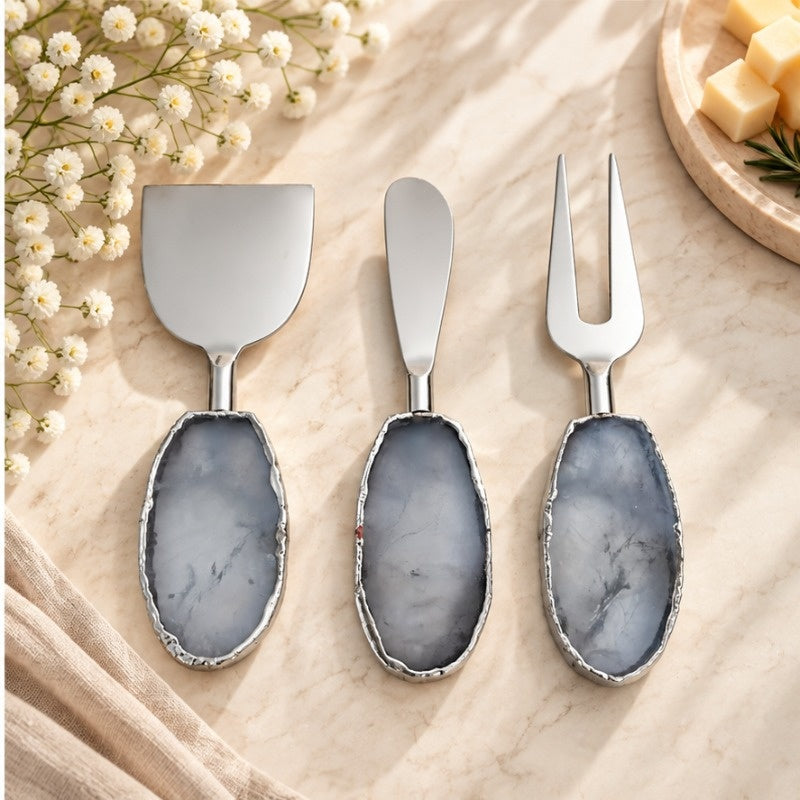 Rose Quartz Oval Cheese Knife Set