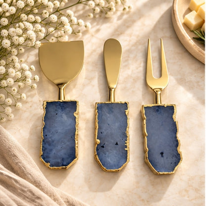 Blue Agate Slab Cheese Knife Set