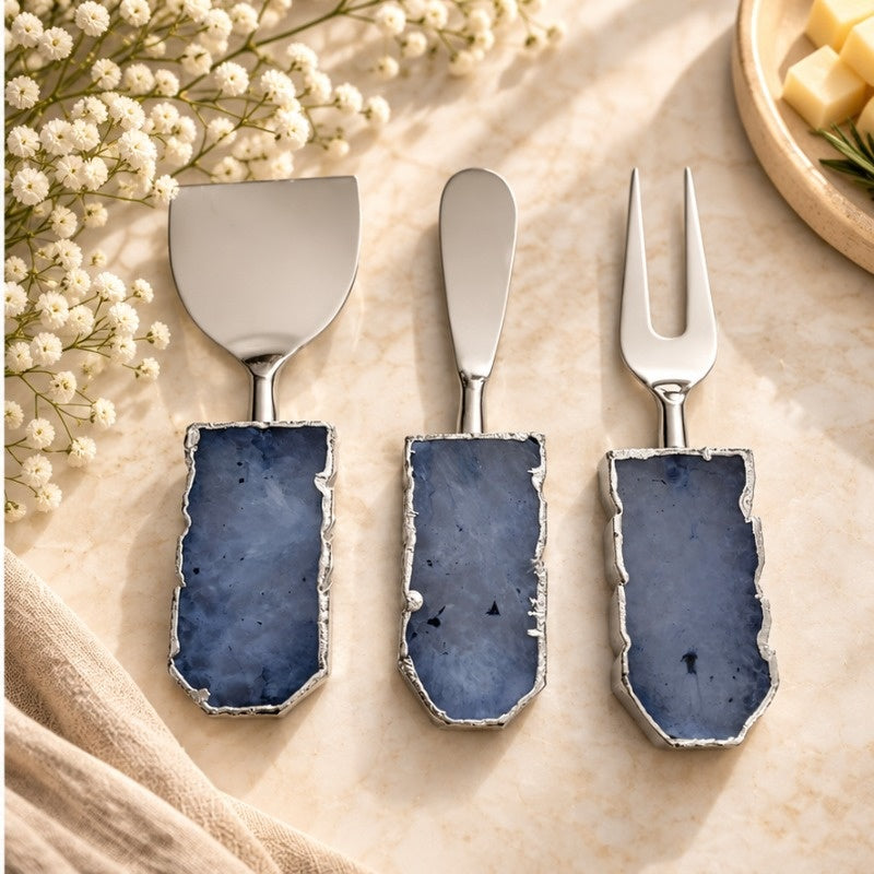 Blue Agate Slab Cheese Knife Set