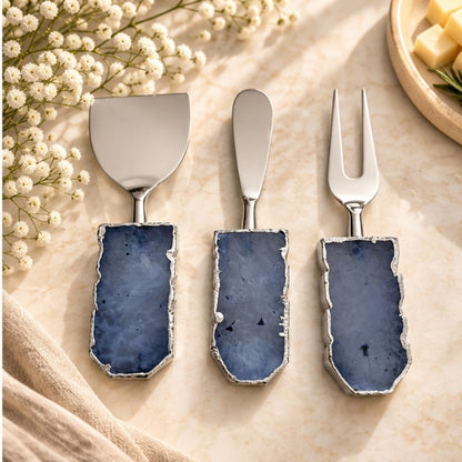 Blue Agate Slab Cheese Knife Set