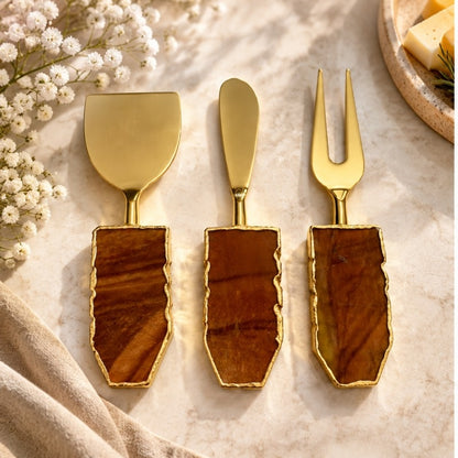 Rust Brown Agate Slab Cheese Knife Set