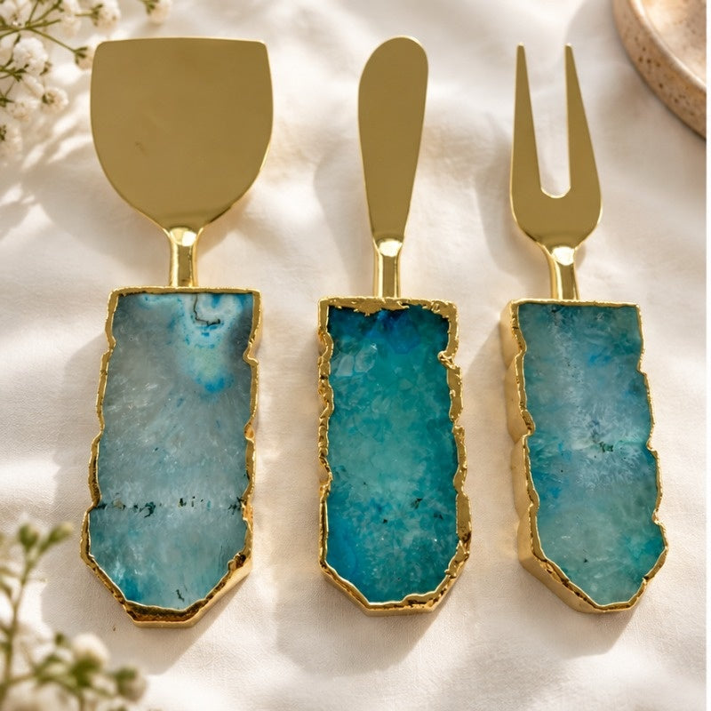 Aqua Agate Slab Cheese Knife Set
