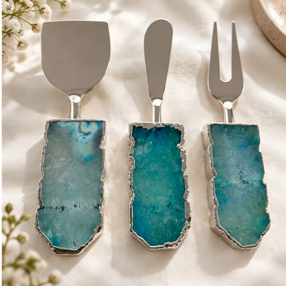 Aqua Agate Slab Cheese Knife Set