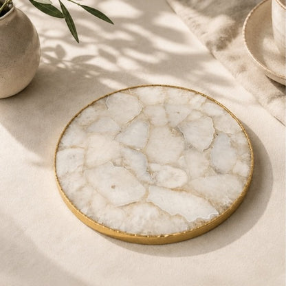 White Crystal Agate Round Cheese Platter