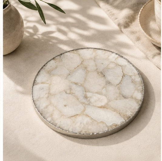 White Crystal Agate Round Cheese Platter