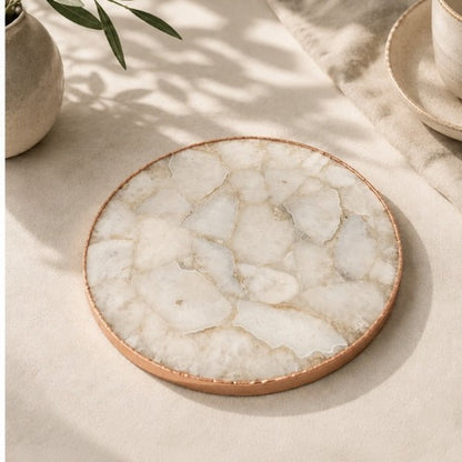 White Crystal Agate Round Cheese Platter
