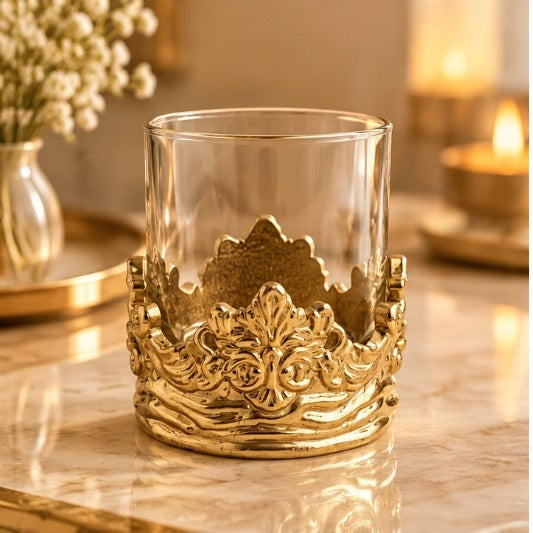 Intricate Baroque Crown Whisky Glasses