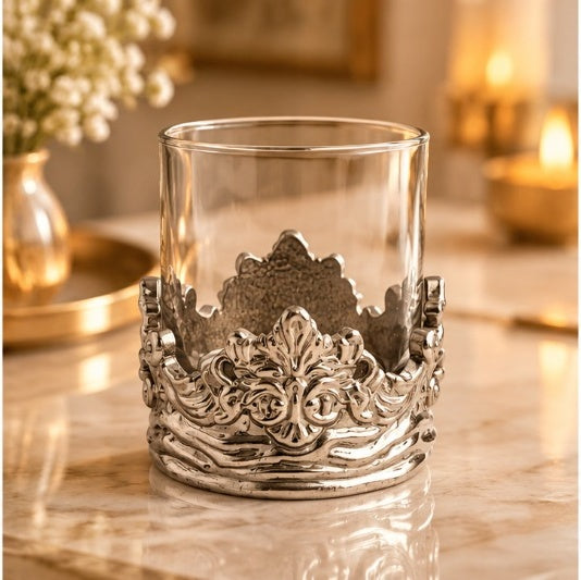 Intricate Baroque Crown Whisky Glasses