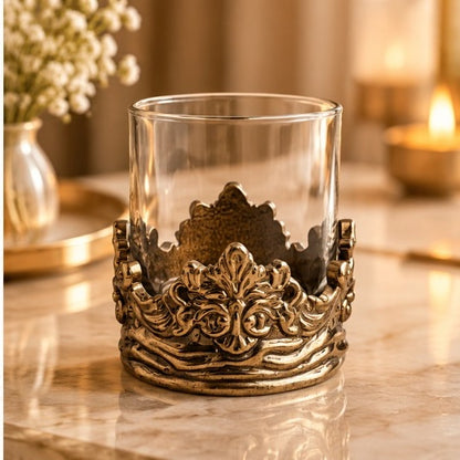Intricate Baroque Crown Whisky Glasses