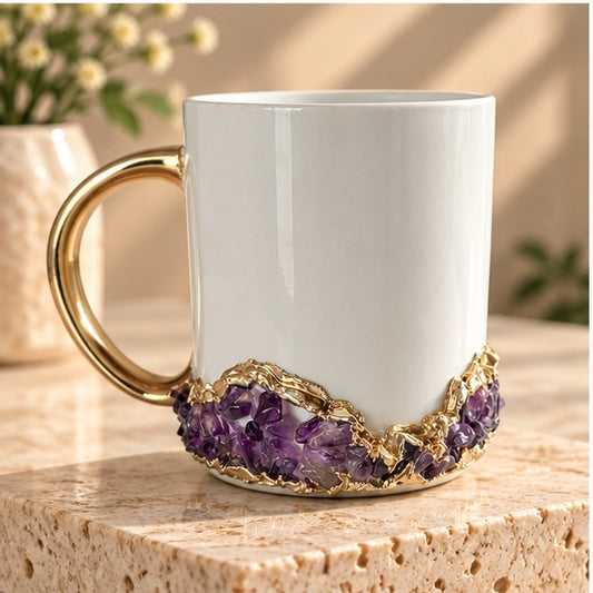 Crystal Base Ring Mug – White & Gold – 13 oz