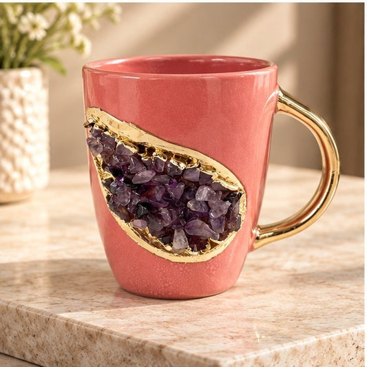Crystal Gemstone Mug – Pink & Gold – 8 oz