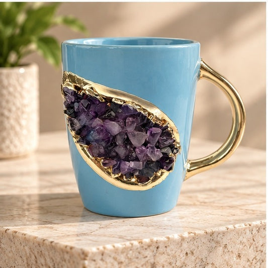 Crystal Gemstone Mug – Blue & Gold – 8 oz