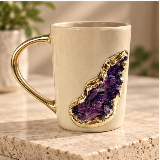 Crystal Classic Gemstone Mug – Cream & Gold – 12 oz