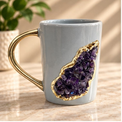 Crystal Classic Gemstone Mug – Grey & Gold – 12 oz