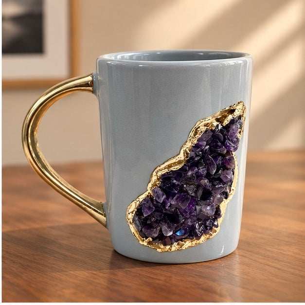 Crystal Classic Gemstone Mug – Grey & Gold – 12 oz