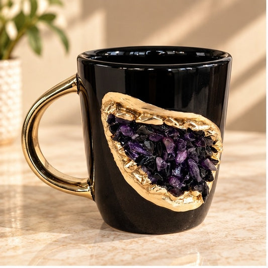 Crystal Gemstone Mug – Black & Gold – 8 oz
