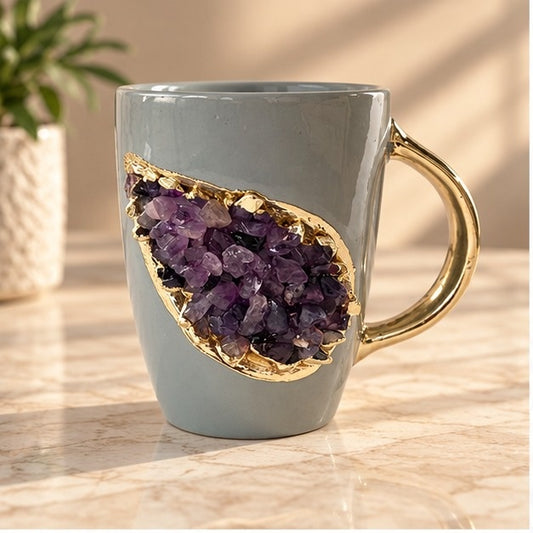 Crystal Chip Band Mug – Grey & Gold – 12 oz
