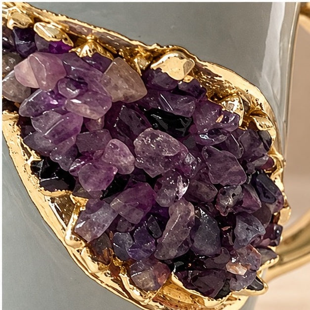 Crystal Classic Gemstone Mug – Grey & Gold – 12 oz