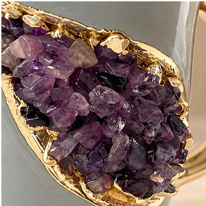 Crystal Classic Gemstone Mug – Grey & Gold – 12 oz