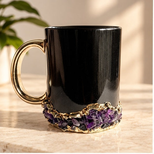 Crystal Base Ring Mug – Black & Gold – 13 oz