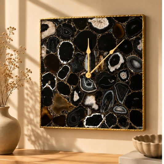 Black Agate Square Wall Clock