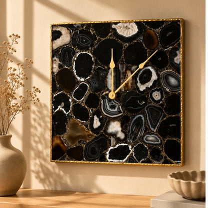 Black Agate Square Wall Clock