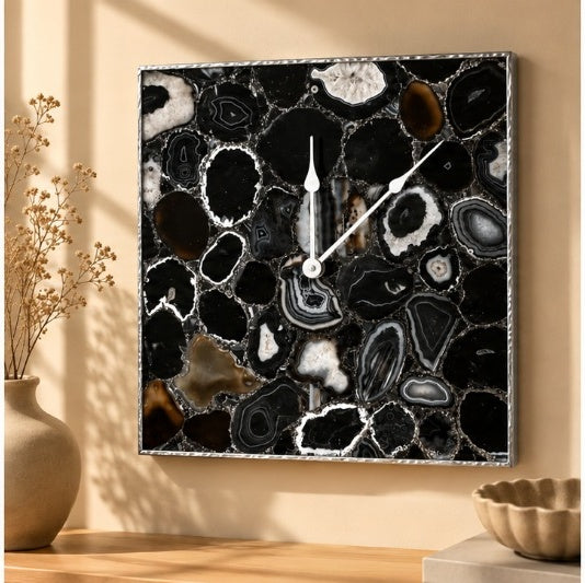 Black Agate Square Wall Clock