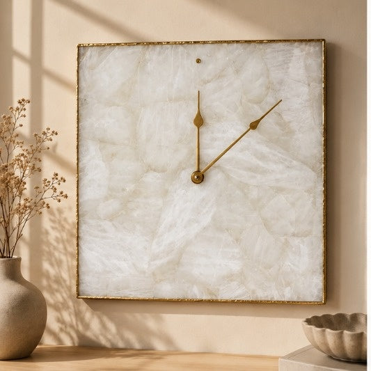 White Agate Square Wall Clock
